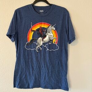 Marvel Navy Graphic Tee with Deadpool Rainbow Design size Large